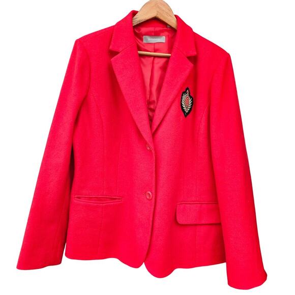 Vintage Liz Claiborne Wool Blend Crest Blazer Red Size 16 - Picture 3 of 8